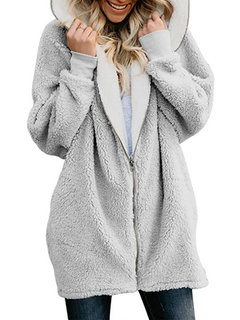 Hooded Long Loose Elegant Polyester Coat (Style V101576)