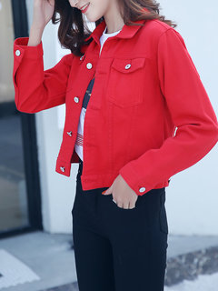Shirt Collar Fashion Plain Denim Button Jacket (Style V101577)