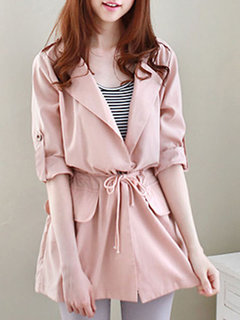 Shawl Collar Long Slim Plain Cotton Coat (Style V101585)