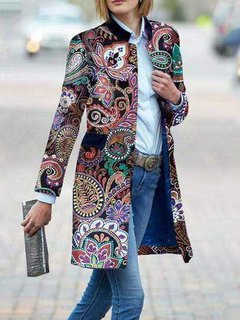 Stand Collar Slim Floral Polyester Pattern Coat (Style V101591)