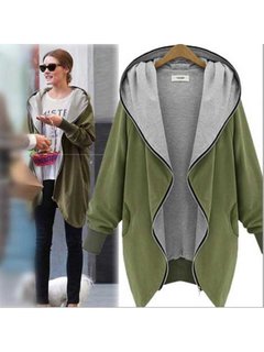 Loose Casual Plain Polyester Pockets Coat (Style V101603)