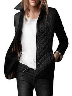 Shirt Collar Long Slim Plain Button Coat (Style V101610)