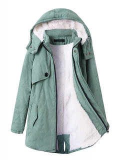 Hooded Long Casual Cotton Blends Button Coat (Style V101617)