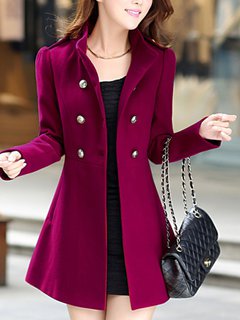 Stand Collar Date Night Plain Wool Button Coat (Style V101618)