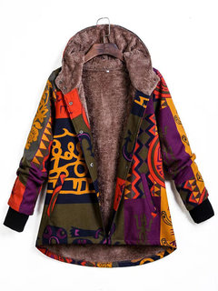 Hooded Elegant Floral Cotton Pattern Coat (Style V101624)