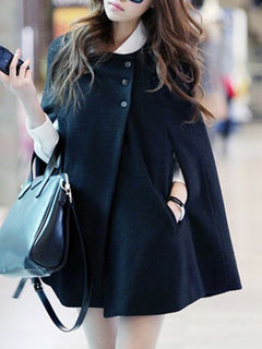 Round Neck Loose Elegant Wool Button Coat (Style V101631)