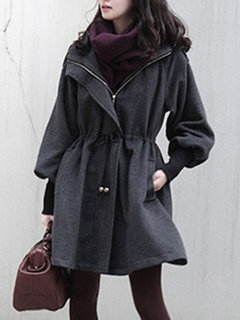 Hooded Long Casual Polyester Strappy Coat (Style V101632)