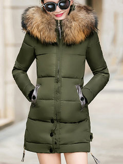 Hooded Date Night Plain Polyester Button Coat (Style V101634)