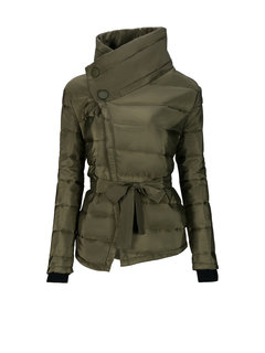 Stand Collar Slim Plain Polyester Asymmetrical Coat (Style V101636)