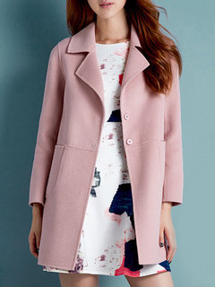 Long Loose Plain Wool Button Coat (Style V101638)