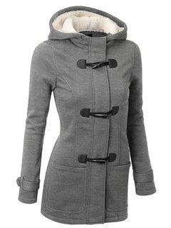 Hooded Long Elegant Wool Button Coat (Style V101639)