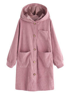 Hooded Long Loose Plain Dacron Coat (Style V101641)