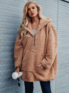 Loose Date Night Plain Fauxfur Pockets Coat (Style V101649)