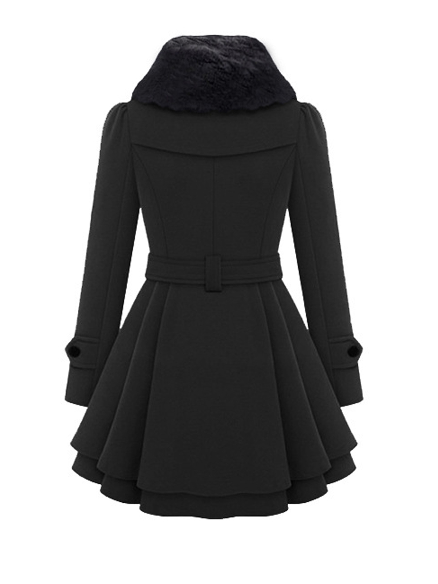 Black Polo Neck Long Slim Wool Strappy Coat (Style V101671) - VEDACHIC