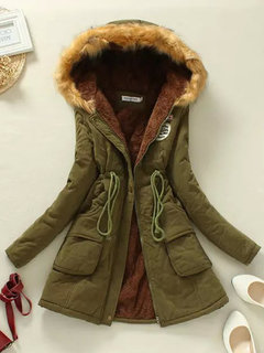 Hooded Long Slim Plain Applique Coat (Style V101672)
