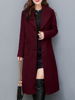 Shawl Collar Slim Date Night Plain Wool Coat (Style V101675)