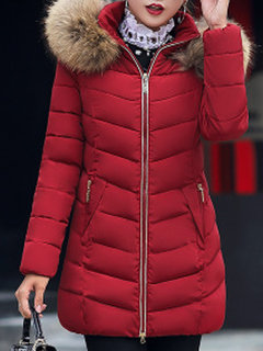 Hooded Long Slim Plain Polyester Coat (Style V101676)