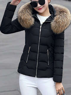Hooded Slim Date Night Plain Dacron Coat (Style V101679)
