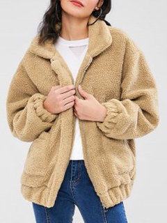 Shirt Collar Long Loose Date Night Plain Coat (Style V101684)