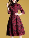 Shirt Collar Date Night Floral Polyester Button Coat (Style V101692)