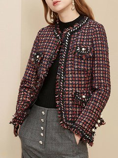 Loose Date Night Plaid Polyester Button Jacket (Style V101697)