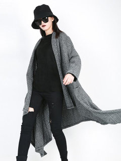 Shawl Collar Long Loose Polyester Pockets Coat (Style V101700)