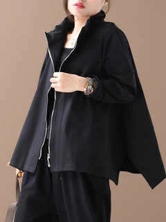 Stand Collar Short Loose Casual Plain Jacket (Style V101703)