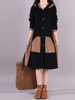 Hooded Fashion Plain Cotton Applique Coat (Style V101707)