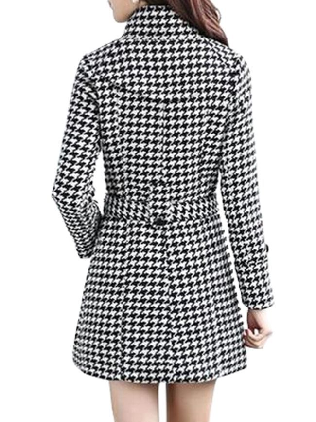 Black Stand Collar Slim Date Night Plaid Button Coat (Style V101711 ...