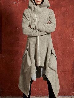 Hooded Loose Fashion Plain Wool Coat (Style V101723)