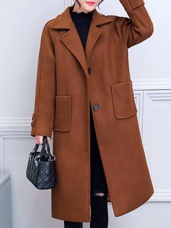 Shawl Collar Long Loose Plain Wool Coat (Style V101727)