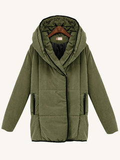 Hooded Loose Fashion Plain Pockets Coat (Style V101735)