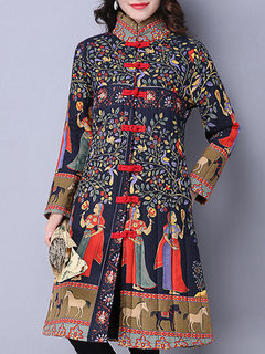 Long Slim Elegant Floral Button Coat (Style V101737)