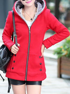 Hooded Slim Casual Plain Cotton Coat (Style V101741)