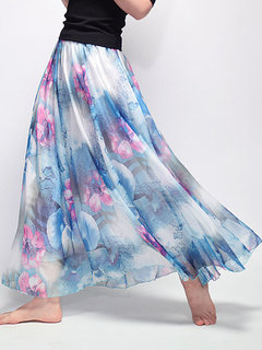 A-line Boho Pattern Chiffon Floral Skirt (Style V101745)