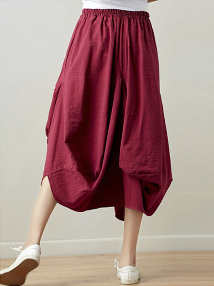Red Ankle Length Date Night Pockets Polyester Plain Skirt (Style ...