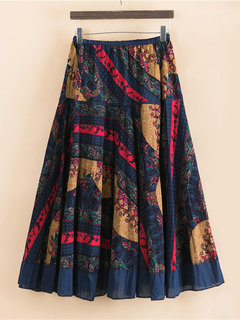 Mid-Calf A-line Slow Life Patchwork Cotton Skirt (Style V101768)