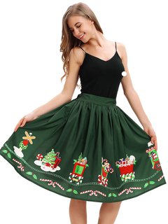 Knee Length Pleated Western Ruffle Polyester Skirt (Style V101808)