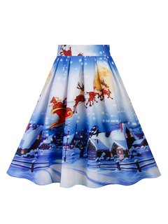 Knee Length Fit and Flare Western Polyester Star Skirt (Style V101809)