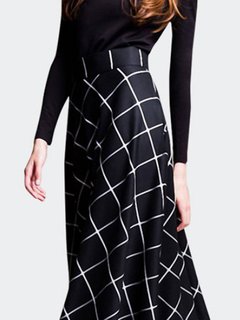 Maxi Date Night Zipper Polyester Plaid Skirt (Style V101832)