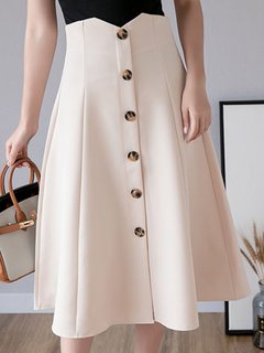 Mid-Calf A-line Office Button Polyester Skirt (Style V101836)