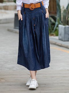 Mid-Calf Western Ruffle Denim Plain Skirt (Style V101840)