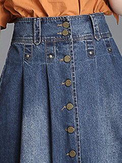 Mid-Calf A-line Slow Life Denim Plain Skirt (Style V101842)