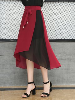 Asymmetrical Date Night Asymmetrical Chiffon Color Block Skirt (Style V101844)