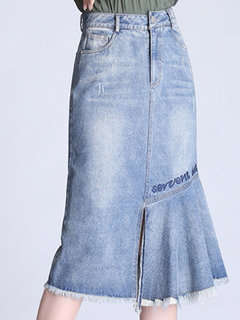 Mid-Calf Straight Date Night Cascading Ruffle Polyester Skirt (Style V101846)