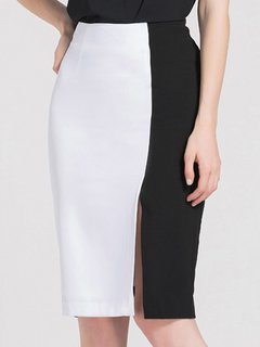 Knee Length Office Zipper Polyester Color Block Skirt (Style V101849)