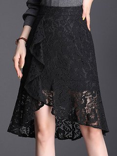 Knee Length Asymmetrical Elegant Polyester Plain Skirt (Style V101866)