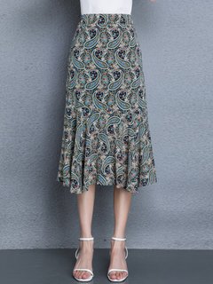 Mid-Calf Mermaid Date Night Polyester Floral Skirt (Style V101872)