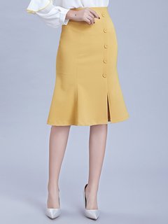 Mermaid Office Ruffle Polyester Plain Skirt (Style V101877)