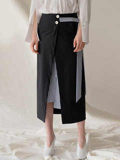 Mid-Calf Straight Office Polyester Striped Skirt (Style V101878)